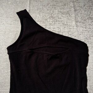 Black One Shoulder Bodysuit with Chest Cut Out